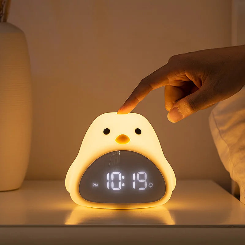 C2 Time Bird Night Light Alarm Clock Cartoon Cute Silicone Touch USB Bedside Lamp LED Night Lamp for Children Baby Kids Gift