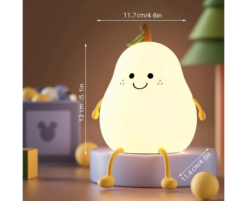 Adorable Pear Night Light - Color-Changing LED Bedside Lamp for Kids with Adjustable Brightness and Timer