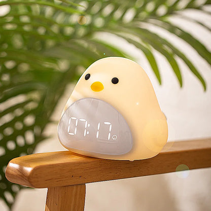 C2 Time Bird Night Light Alarm Clock - Adorable Cartoon Silicone Touch Bedside Lamp with LED for Kids and Babies