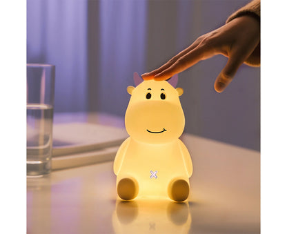 Mybaby Comfort Creatures Cow Night Light - Soothing Pink LED Lamp for Kids with Rechargeable USB and Auto-Off Timer