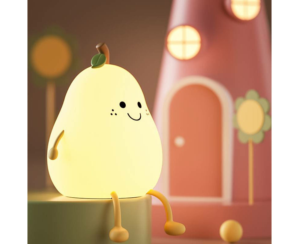 Adorable Pear Night Light - Color-Changing LED Bedside Lamp for Kids with Adjustable Brightness and Timer