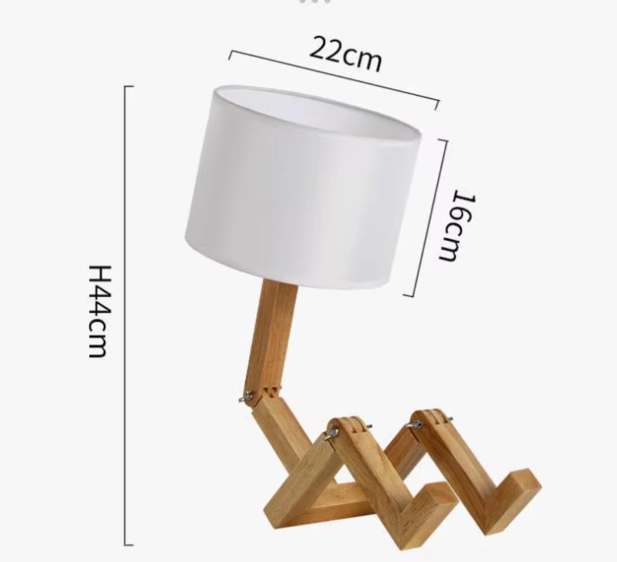 Charming Wooden Robot Table Lamp - Stylish Nordic Design for Your Study or Reading Nook