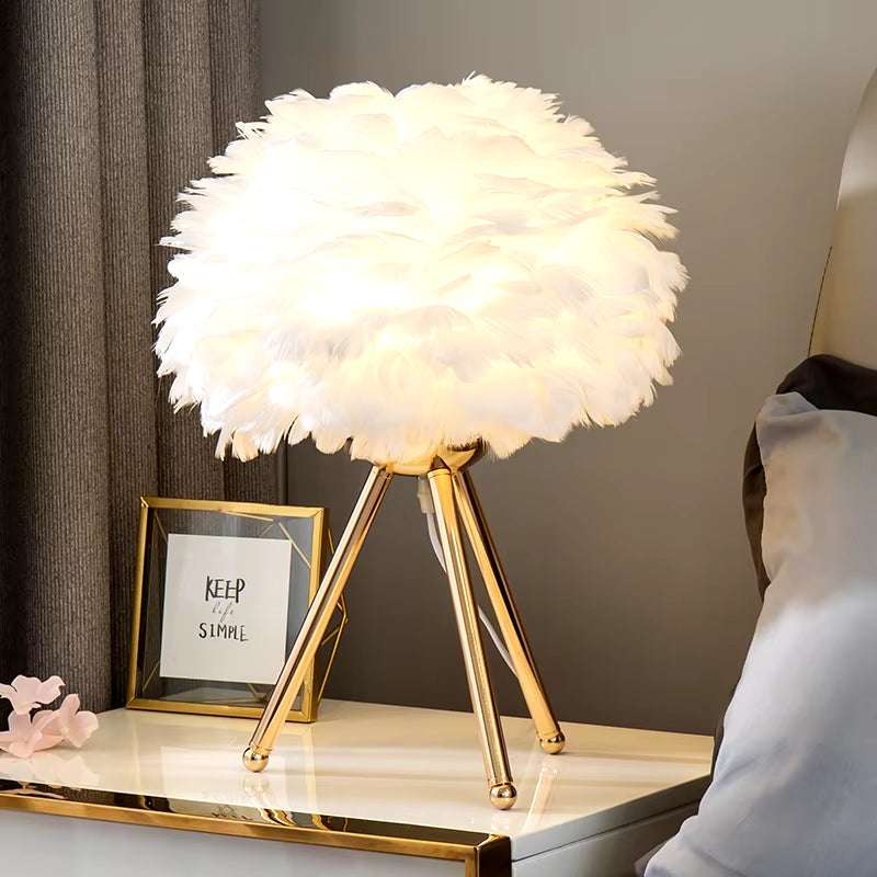 Elegant Goose Feather LED Table Lamp for a Modern Bedroom