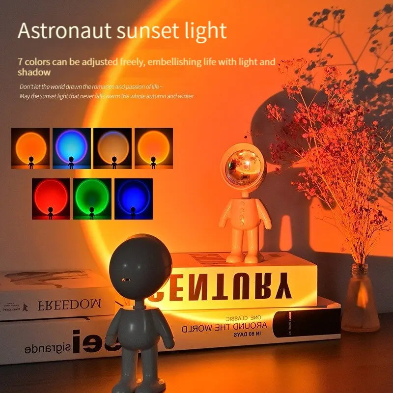 Transform Your Space with the LED Astronaut Night Light - 7 Color Sunset Projection and 360° Rotation