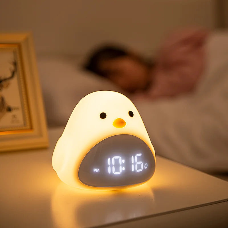 C2 Time Bird Night Light Alarm Clock - Adorable Cartoon Silicone Touch Bedside Lamp with LED for Kids and Babies