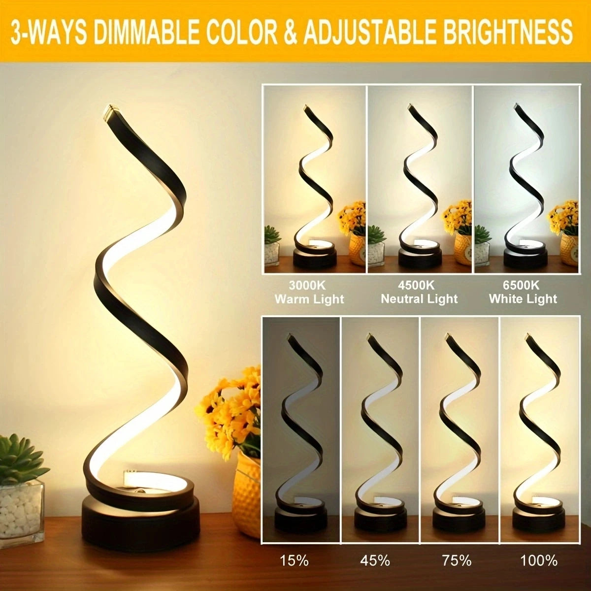 Elegant Modern Spiral Dimmable LED Table Lamp - Versatile Nightstand and Office Lighting Solution