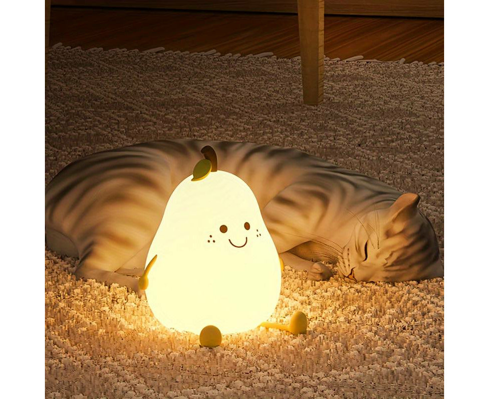 Adorable Pear Night Light - Color-Changing LED Bedside Lamp for Kids with Adjustable Brightness and Timer