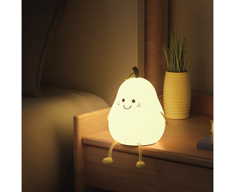 Adorable Pear Night Light - Color-Changing LED Bedside Lamp for Kids with Adjustable Brightness and Timer