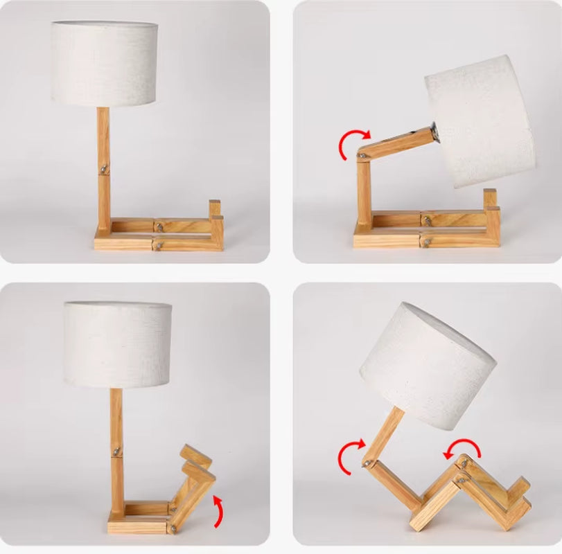 Charming Wooden Robot Table Lamp - Stylish Nordic Design for Your Study or Reading Nook