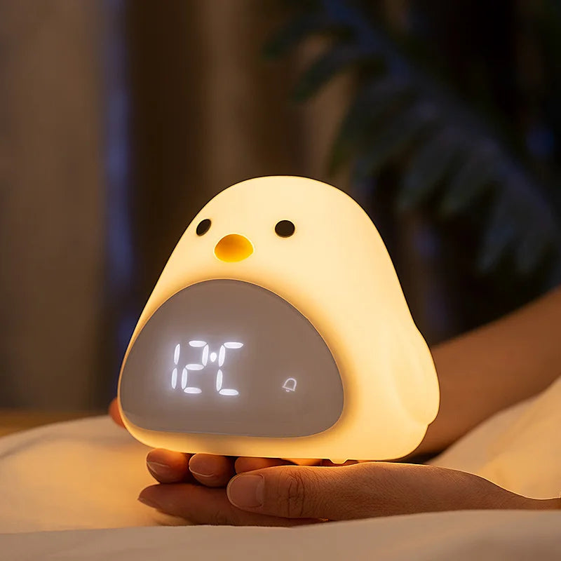 C2 Time Bird Night Light Alarm Clock Cartoon Cute Silicone Touch USB Bedside Lamp LED Night Lamp for Children Baby Kids Gift