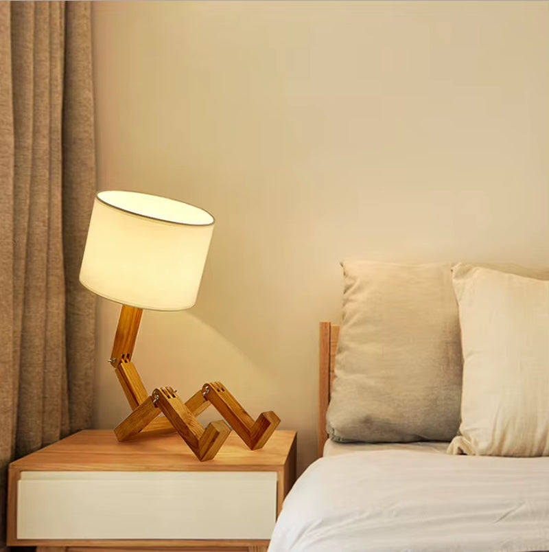 Charming Wooden Robot Table Lamp - Stylish Nordic Design for Your Study or Reading Nook