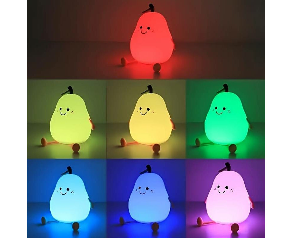 Adorable Pear Night Light - Color-Changing LED Bedside Lamp for Kids with Adjustable Brightness and Timer