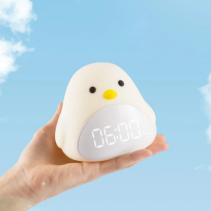 C2 Time Bird Night Light Alarm Clock - Adorable Cartoon Silicone Touch Bedside Lamp with LED for Kids and Babies