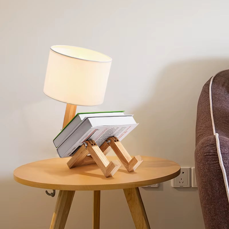 Charming Wooden Robot Table Lamp - Stylish Nordic Design for Your Study or Reading Nook